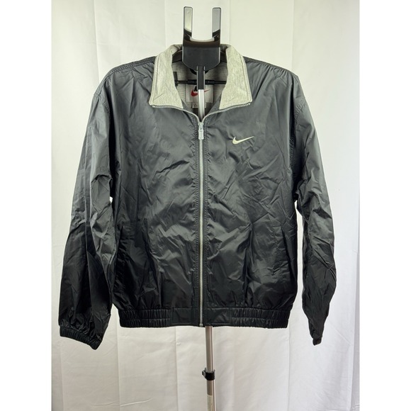 Nike Vintage Windbreaker Jacket Black Swoosh Zip Nylon Mens M 90s